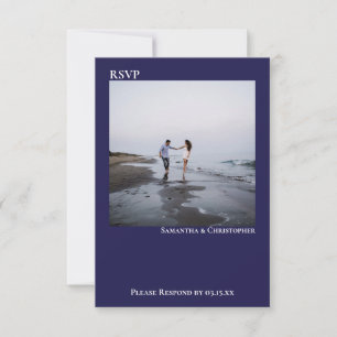 Cartons Réponse Mariage photo bleu marine simple moderne minimalis