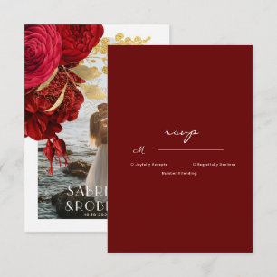 Cartons Réponse Mariage photo Burgundy Gold Floral Arch