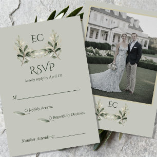 Cartons Réponse Mariage photo de monogramme de branche d'olive ver