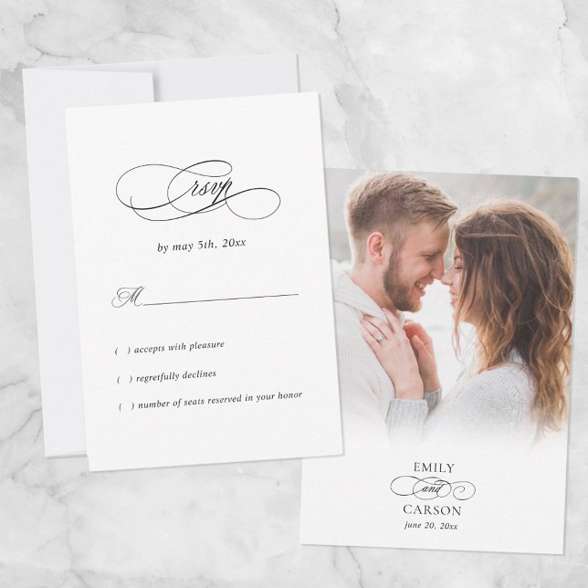 Cartons Réponse Mariage photo élégant Noms modernes et Date Noir (Créateur téléchargé)