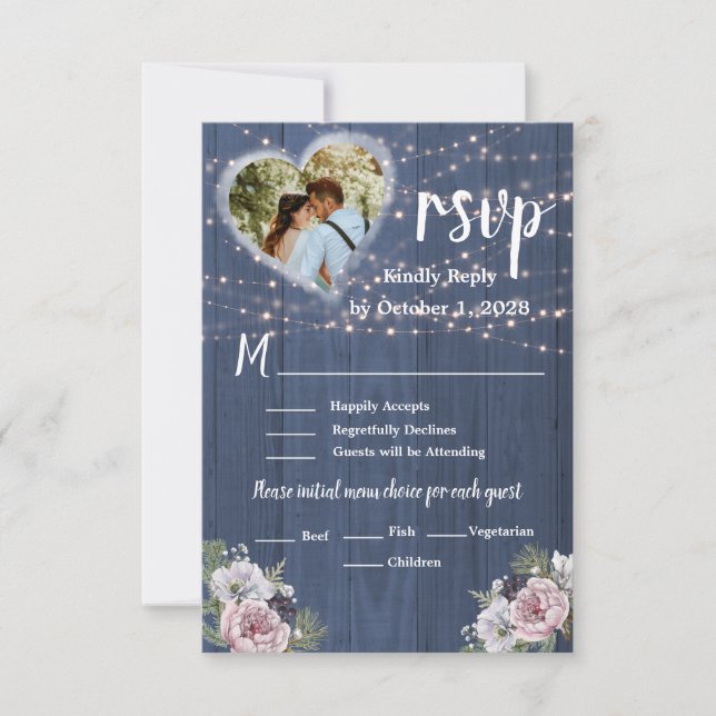 Cartons Réponse Mariage photo floral romantique rustique (Devant)