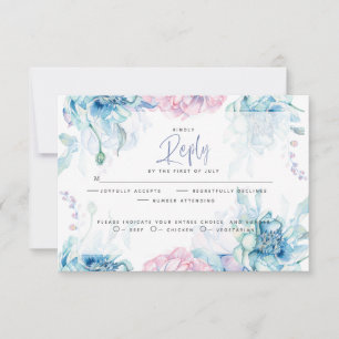 Cartons Réponse Mariage Pivoines Bleu Ciel et Rose Bubble-Gum