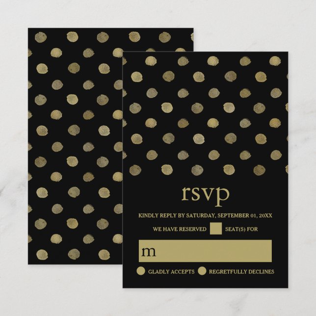 Cartons Réponse Mariage Pois moderne Black & Gold (Devant / Derrière)