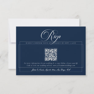 Cartons Réponse Mariage QR Calligraphie Ivoire Bleu Marine Classiq