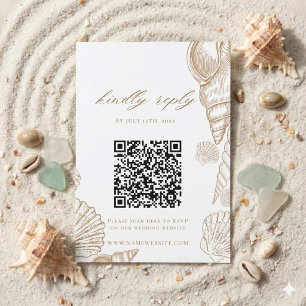 Cartons Réponse Mariage QR Code Coquilles Dorées & Blanches Côtièr