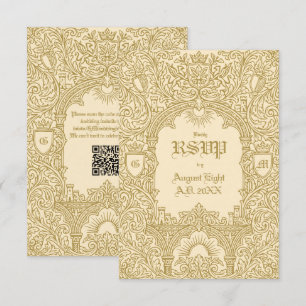 Cartons Réponse Mariage QR Monogramme Or Royal Vintage Médiéval