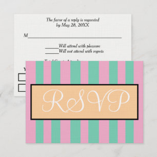 Cartons Réponse Mariage Rayures de cabane rose vert Seafoam 