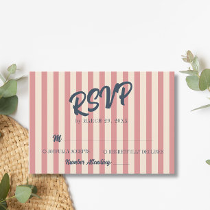 Cartons Réponse Mariage Rayures Rose Pâle Bleu Nuit Rétro