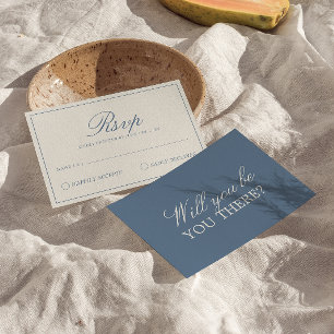 Cartons Réponse Mariage Rétro Argenté et Bleu de Classe