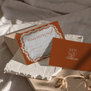 Cartons Réponse Mariage Rétro Fancy Terracotta Orange Brûlé