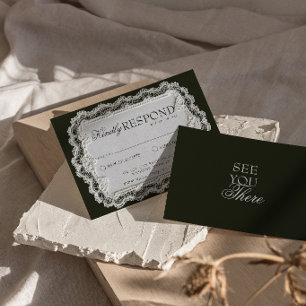 Cartons Réponse Mariage Rétro Fantaisie en Dentelle Noir et Blanc