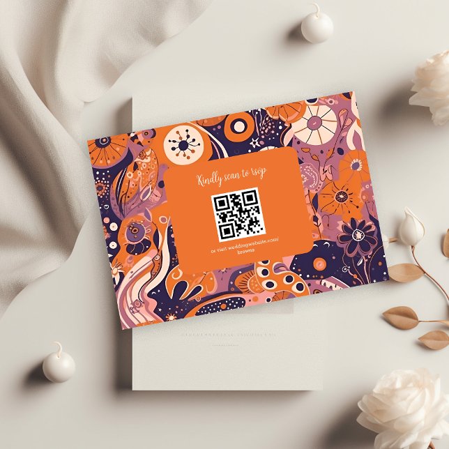 Cartons Réponse Mariage rétro orange rose fuchsia violet groovy (Créateur téléchargé)