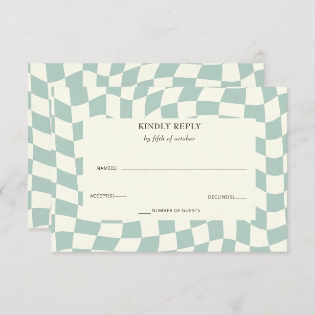 Cartons Réponse Mariage Retro Super Green Checkerboard (Devant / Derrière)