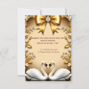 Cartons Réponse Mariage Romance Soirée Perle Cygne Doré