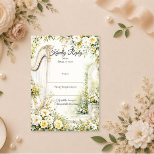 Cartons Réponse Mariage Romantique à la Harpe de Jardin Élégant
