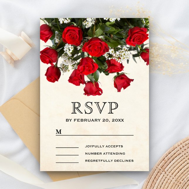 Cartons Réponse Mariage romantique de Bouquet Roses rouges (Créateur téléchargé)