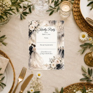 Cartons Réponse Mariage Romantique de Luxe en Salle de Bal