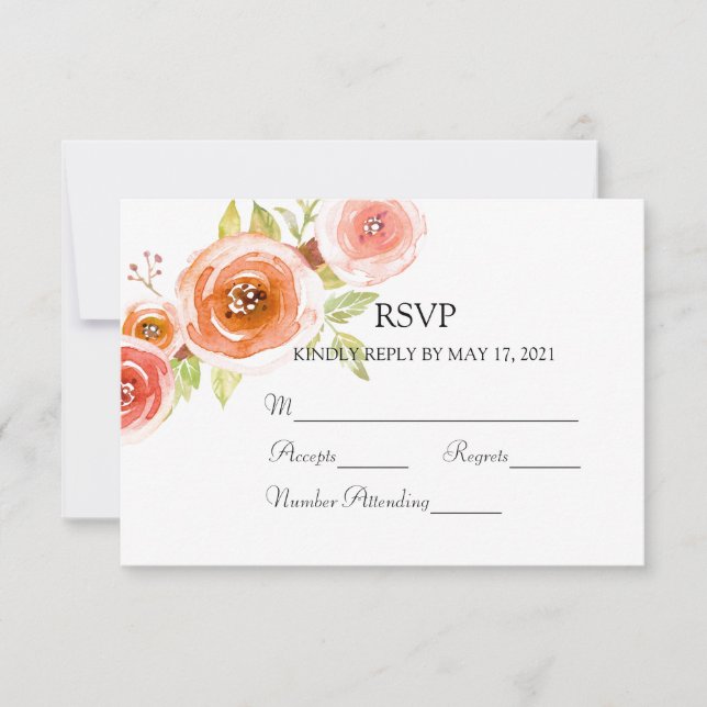 Cartons Réponse Mariage rose d'aquarelle (Devant)