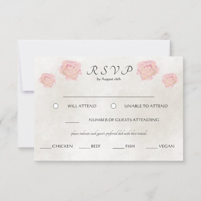 Cartons Réponse Mariage Rose d'aquarelle simple et intemporelle (Devant)