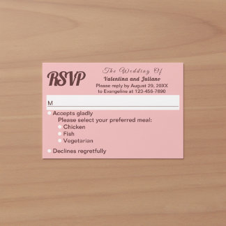 Cartons Réponse Mariage Rose Minimaliste Avec Texte Bourgogne Fonc