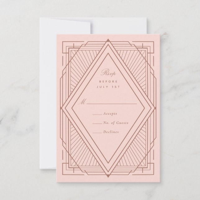 Cartons Réponse Mariage rose rose carreau Art déco (Devant)