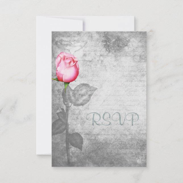 Cartons Réponse Mariage rose rose rose vintage (Devant)