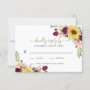 Cartons Réponse Mariage Rose Sunflower Bourgogne Gold Blush Peony