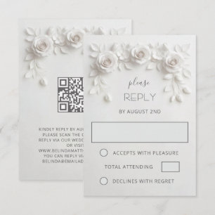 Cartons Réponse Mariage Roses Blanches en Papier Découpé Faux