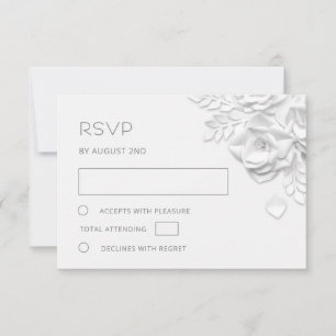 Cartons Réponse Mariage Roses Coupées en Papier Faux Blanc