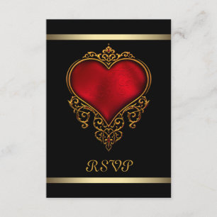 Cartons Réponse Mariage rouge noir de coeur
