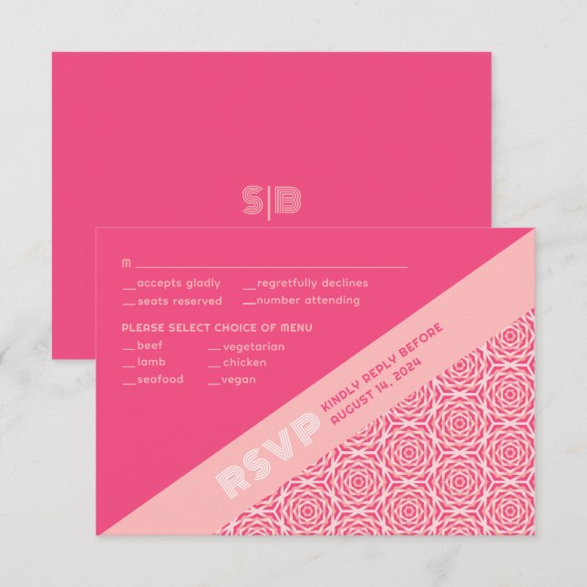 Cartons Réponse Mariage rouge Rose géométrique (Devant / Derrière)