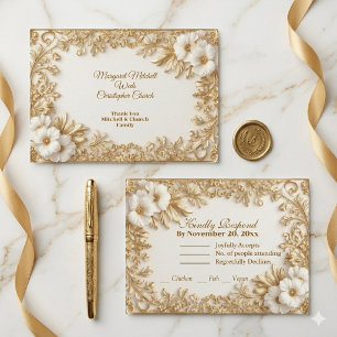 Cartons Réponse Mariage Royal de Luxe Orné d'Or au Patrimoine Flor