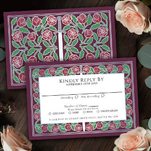 Cartons Réponse Mariage Royal Épée Florale Médiévale Mauve