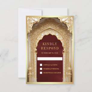 Cartons Réponse Mariage Royal Gold Arch Maroon