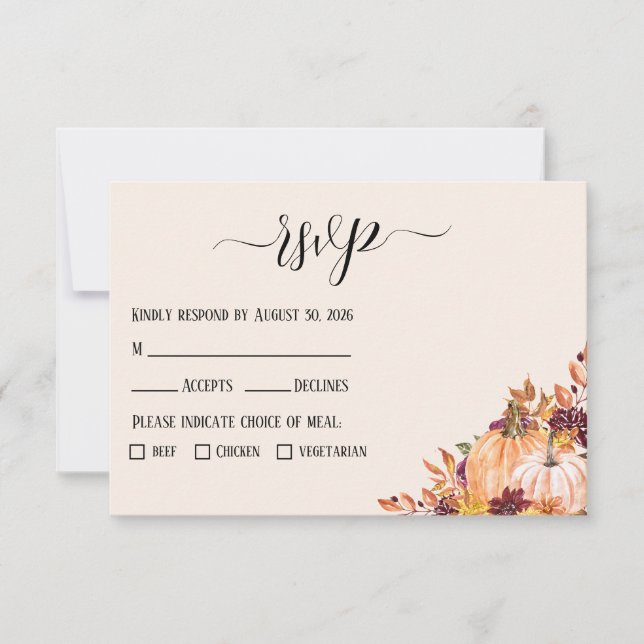 Cartons Réponse Mariage Rustic Fall Citrouille avec options de rep (Devant)