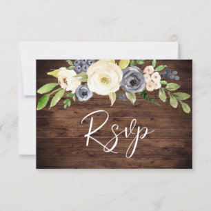 Cartons Réponse Mariage Rustic Navy & White Watercolor