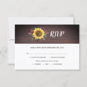 Cartons Réponse Mariage Rustic Sunflower Wood Repas