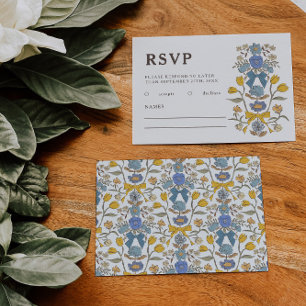 Cartons Réponse Mariage Rustique bleu jaune vaches et fleurs