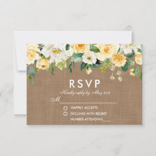 Cartons Réponse Mariage rustique Burlap Jaune Blanc Floral