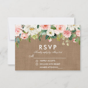 Cartons Réponse Mariage rustique Burlap rose blanc floral