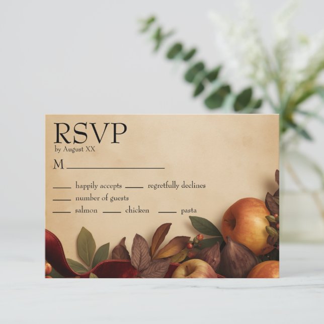 Cartons Réponse Mariage rustique d'automne avec pommes et figues (Debout devant)