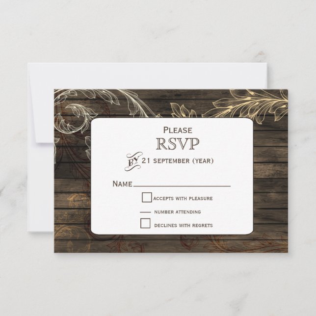 Cartons Réponse Mariage rustique florissant en bois de barnwood RS (Devant)