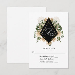 Cartons Réponse Mariage rustique polygonal floral ivoire