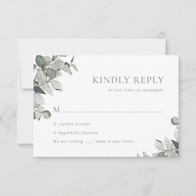 Cartons Réponse Mariage simple d'aquarelle Eucalyptus (Devant)