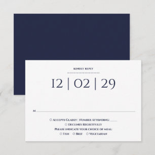 Cartons Réponse Mariage Simple et Élégant Date Spéciale Bleu Nuit
