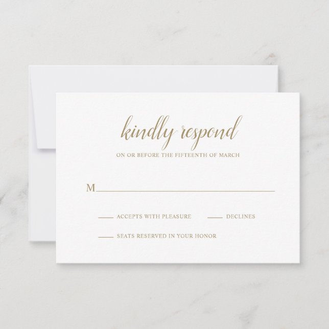 Cartons Réponse Mariage simple Gold Formal élégant (Devant)