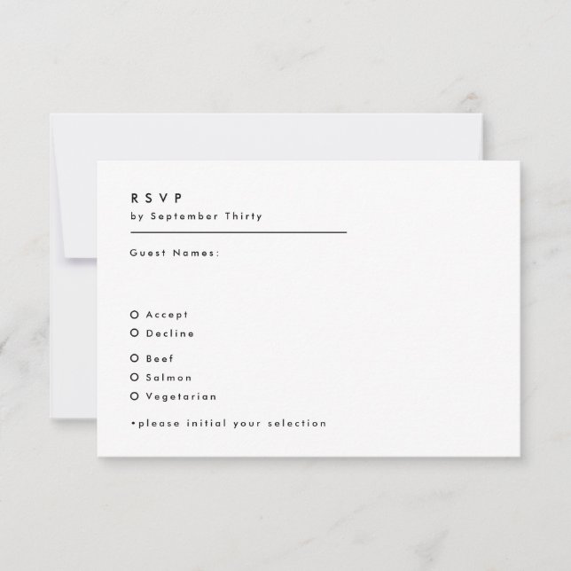 Cartons Réponse Mariage simple moderne de Monogramme noir et blanc (Devant)