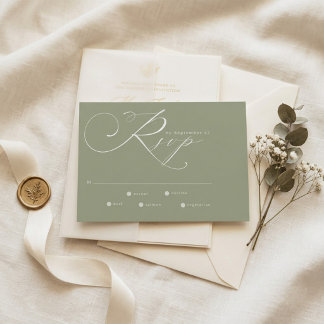 Cartons Réponse Mariage Simple Moderne Vert Sauge et Blanc