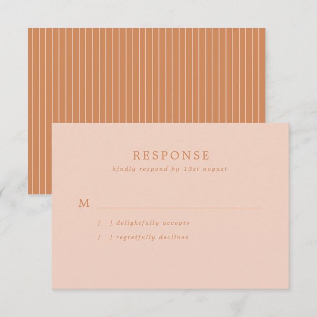 Cartons Réponse Mariage simple rose vierge et rayures en terre cui (Devant / Derrière)