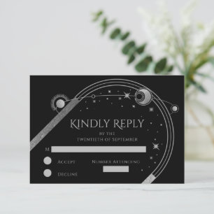 Cartons Réponse Mariage Soleil Lune Étoiles Céleste Argent Noir